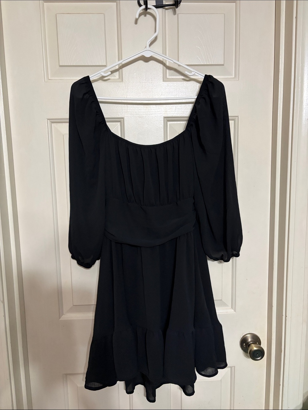 Exlura Women's Black Long-Sleeve Puff-Sleeve Scoop-Neck Dress